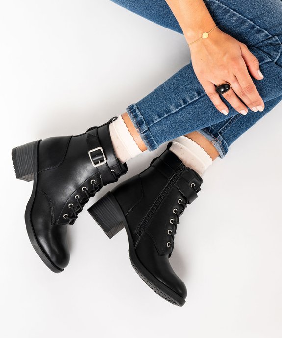 Bottines femme à talon carré et à lacets avec bride à boucle vue1 - VALENTINA BALDA - GEMO