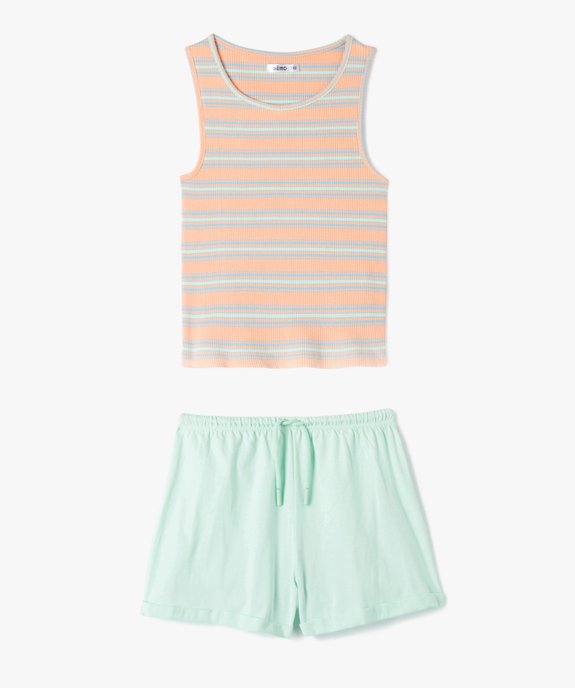 Pyjashort fille bicolore avec haut rayé vue1 - GEMO (JUNIOR) - GEMO