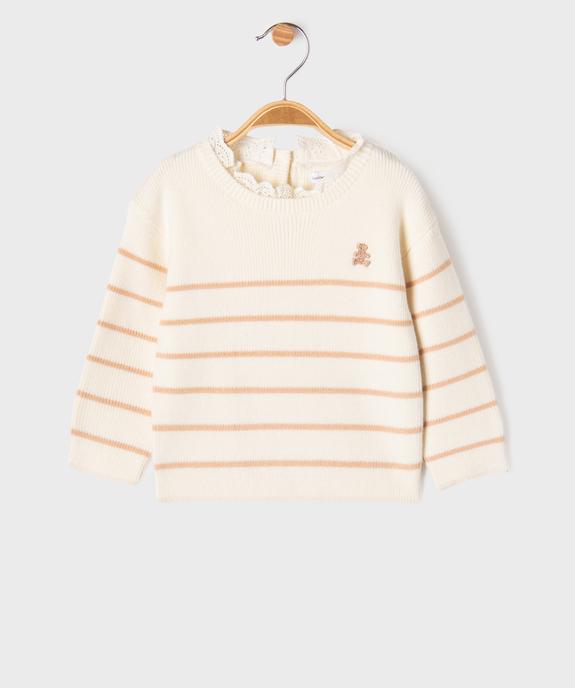 Pull rayé avec col en dentelle bébé fille - LuluCastagnette vue2 - LULU CASTAGNETTE GEMO FOR GOOD - GEMO