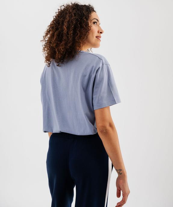 Tee-shirt manches courtes col V uni en coton femme vue3 - GEMO 4G FEMME - GEMO