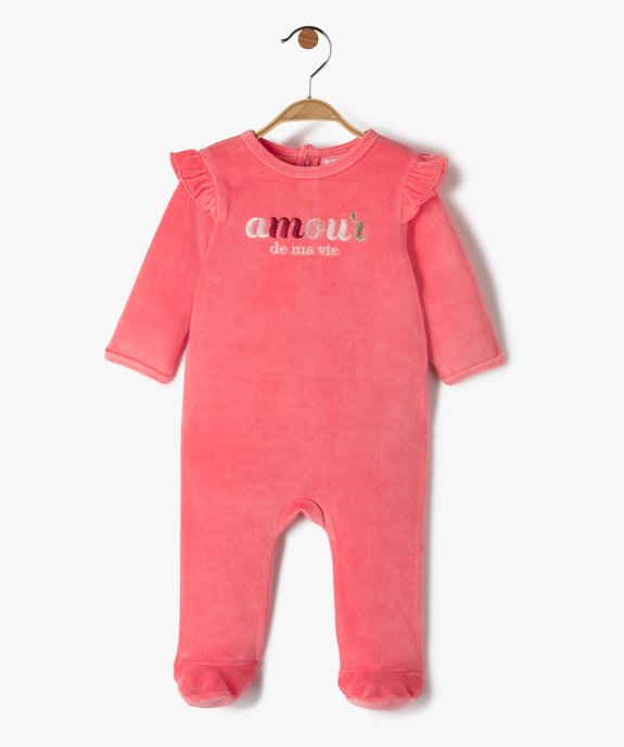 Pyjama bébé fille en velours avec volants aux épaules vue1 - GEMO(BB COUCHE) - GEMO