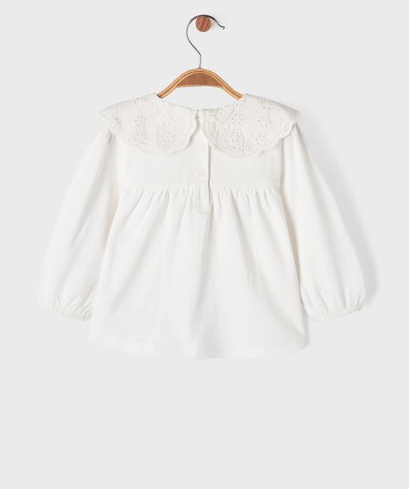 Tee-shirt manches longues ample à col Claudine en dentelle anglaise bébé fille vue4 - GEMO 4G BEBE - GEMO