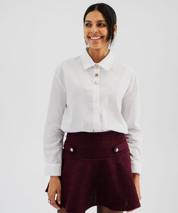 Chemise manches longues droite en coton à boutons dorés fantaisie femme vue2 - GEMO(FEMME PAP) - GEMO