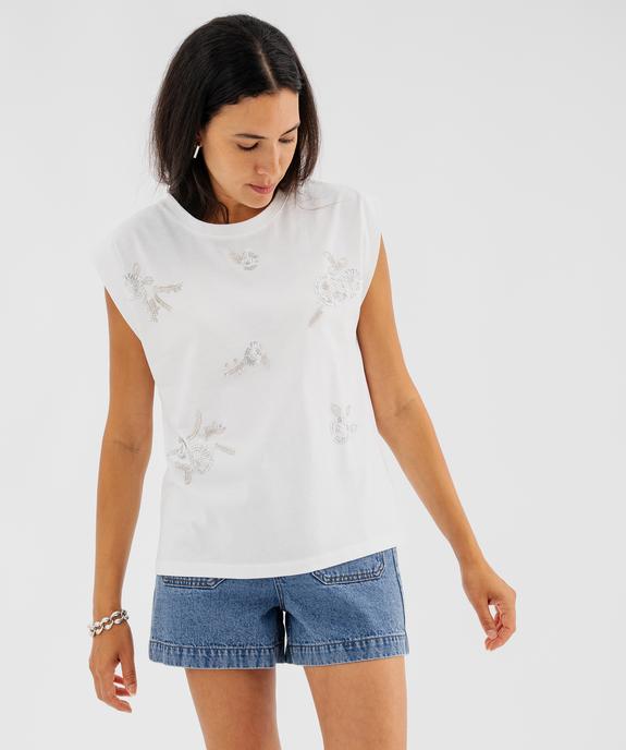 Tee-shirt sans manches avec strass et perles femme vue1 - GEMO(FEMME PAP) - GEMO