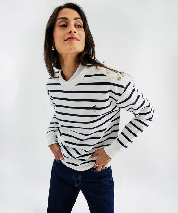 Sweat marin à épaule boutonnée femme - LuluCastagnette vue3 - LULU CASTAGNETTE GEMO FOR GOOD - GEMO