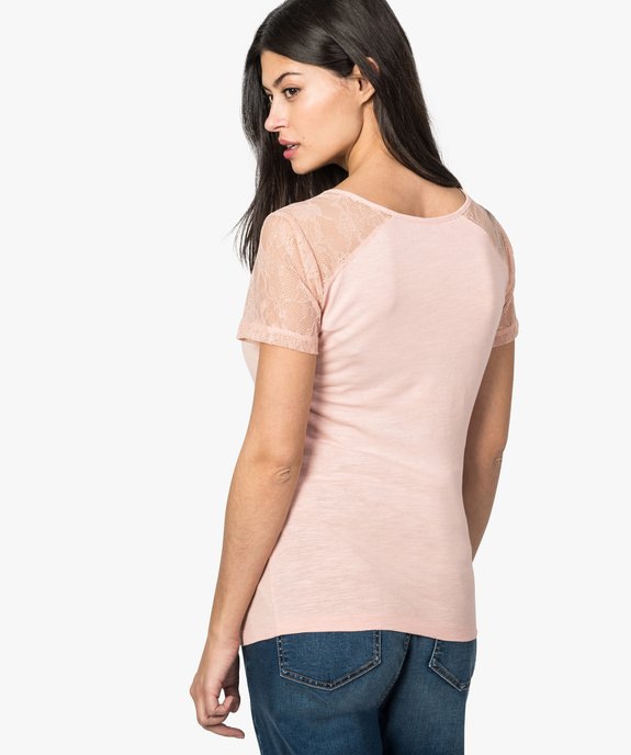 Tee-shirt de grossesse en coton bio avec manches en dentelle vue3 - GEMO 4G MATERN - GEMO