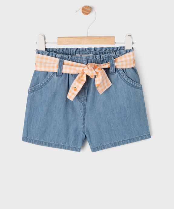 Short ample en chambray avec ceinture vichy bébé fille vue1 - GEMO(BEBE DEBT) - GEMO