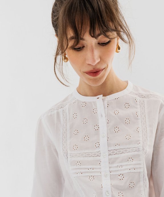 Chemise manches longues avec broderie anglaise femme vue2 - GEMO(FEMME PAP) - GEMO