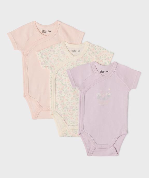 Body à manches courtes fermeture croisée motifs fleuris bébé fille (lot de 3) vue2 - GEMO 4G BEBE - GEMO