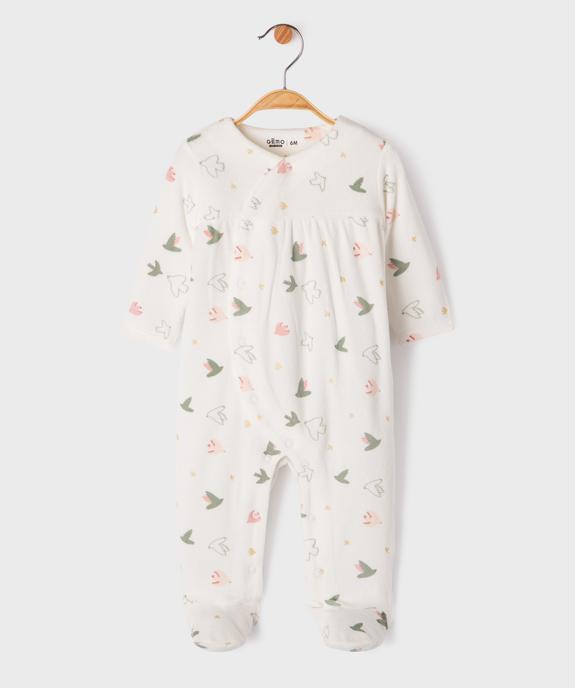 Pyjama en velours avec motifs oiseaux et fronces bébé vue1 - GEMO 4G BEBE - GEMO