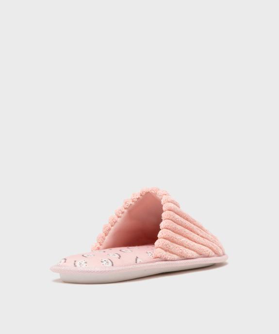 Chaussons mules en velours éponge côtelé motif chat femme vue4 - GEMO(HOMWR FEM) - GEMO