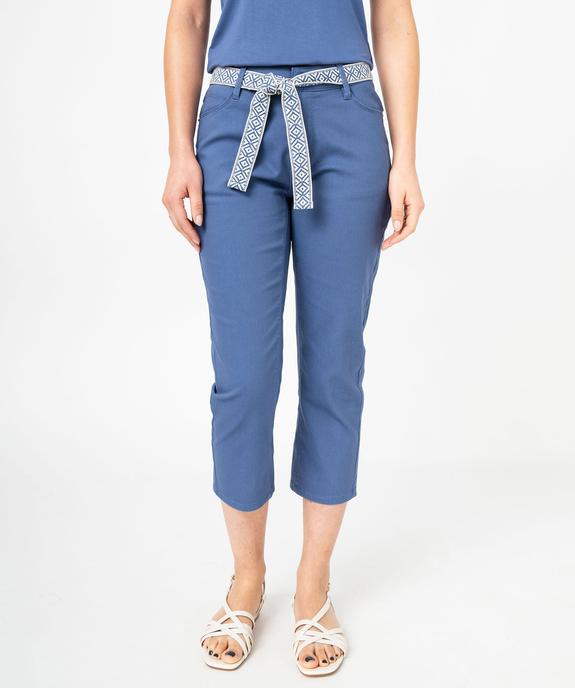 Pantacourt slim taille haute en coton stretch avec ceinture à nouer femme vue1 - GEMO 4G FEMME - GEMO