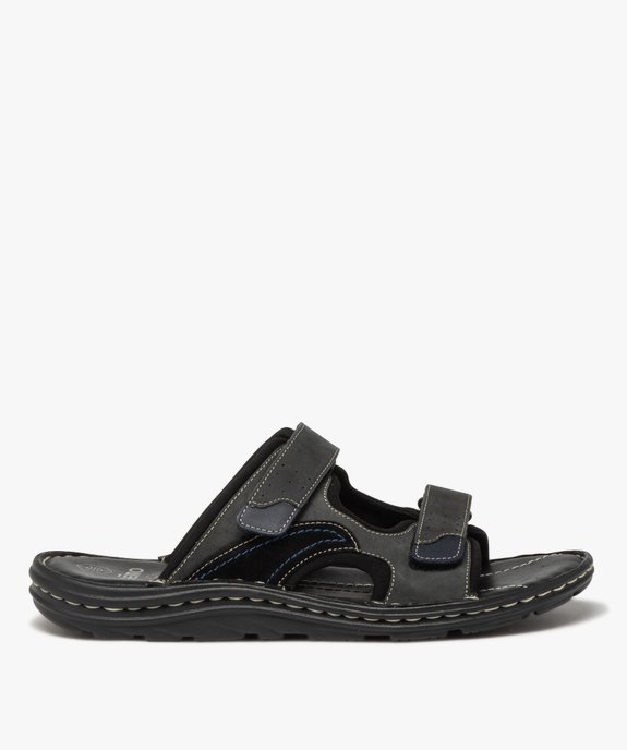 Mules homme dessus en cuir à larges brides à scratch vue1 - GEMO (CASUAL) - GEMO