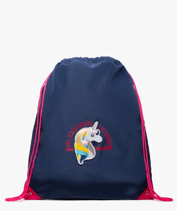 Sac à dos fille à bretelles coulissantes brodé licorne vue1 - GEMO (ENFANT) - GEMO