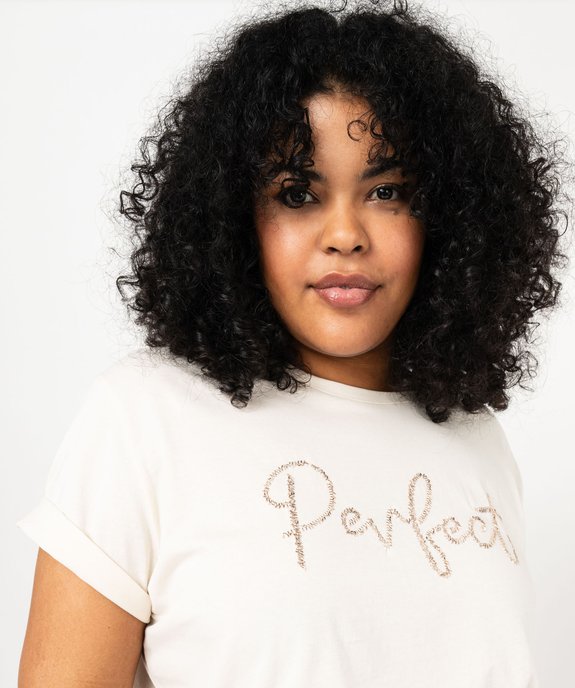 Tee-shirt à manches courtes avec motif brodé femme grande taille vue2 - GEMO (G TAILLE) - GEMO