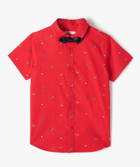Chemise garçon à manches courtes spéciale Noël avec noeud papillon vue1 - GEMO (ENFANT) - GEMO