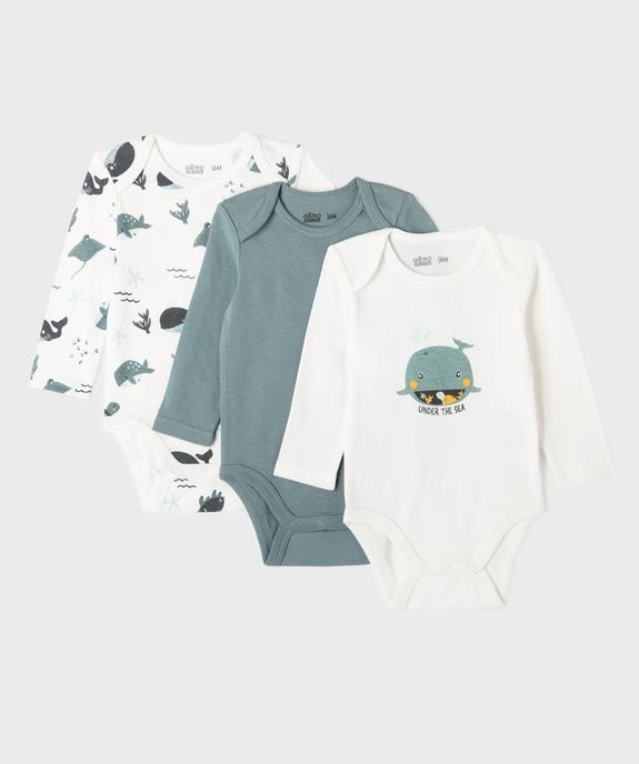 Body manches longues à motifs marins bébé garçon (lot de 3) vue1 - GEMO 4G BEBE - GEMO