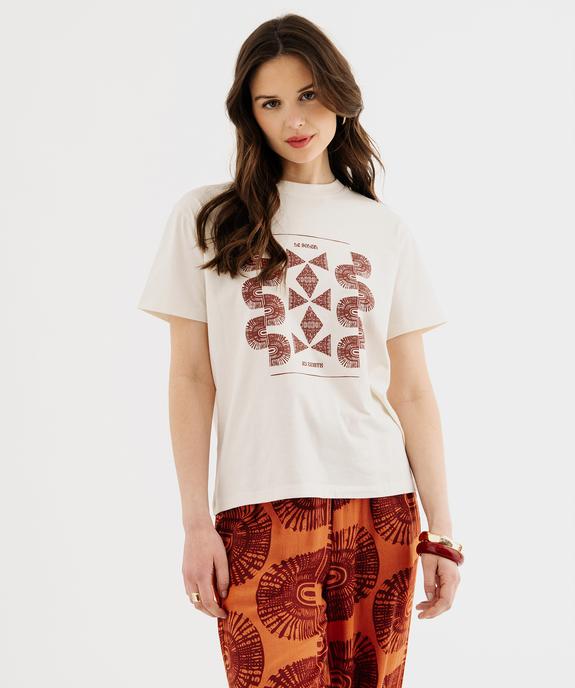 Tee-shirt manches courtes en coton imprimé femme vue3 - GEMO 4G FEMME - GEMO