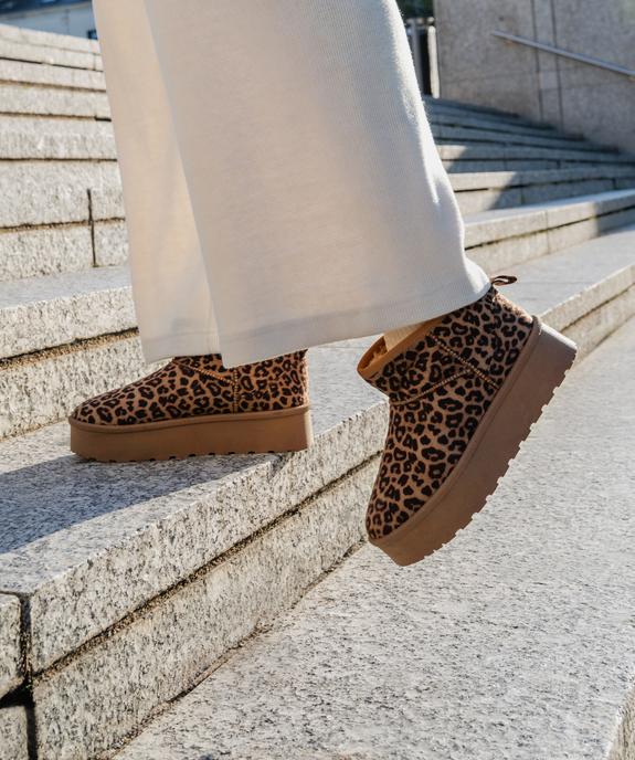 Boots fourrés motif léopard sur semelle plateforme femme - 5 Miles vue1 - 5 MILES - GEMO