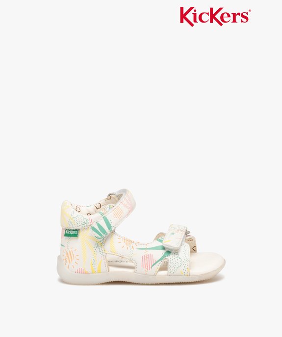 Sandales bébé fille en cuir imprimé coloré avec brides à scratch - Kickers vue1 - KICKERS - GEMO