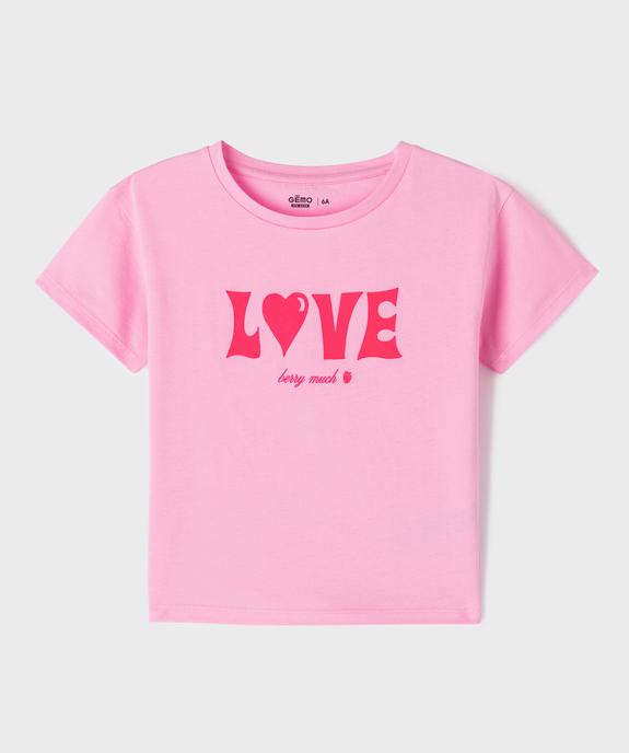 Tee-shirt manches courtes en jersey de coton imprimé fille vue1 - GEMO 4G FILLE - GEMO
