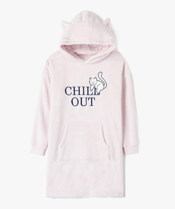 Chemise de nuit fille à capuche en maille peluche vue1 - GEMO (JUNIOR) - GEMO