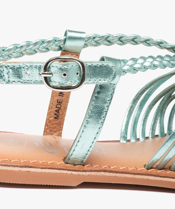 Sandales fille à fines brides tressées en cuir métallisé vue6 - GEMO (ENFANT) - GEMO