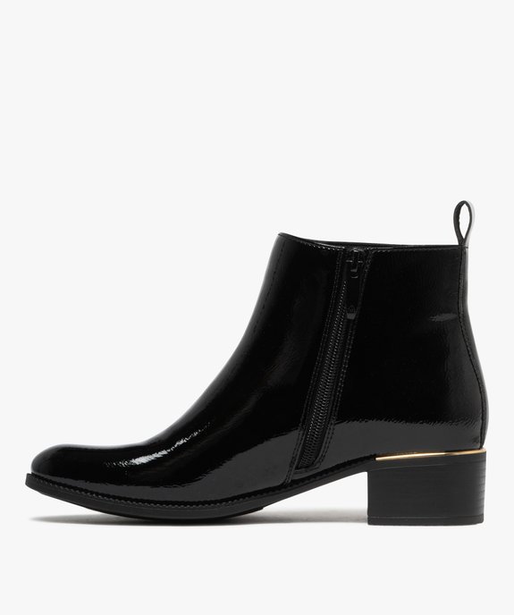 Bottines femme vernies style Chelsea à zip et bout amande avec liseré doré vue4 - GEMO (CASUAL) - GEMO