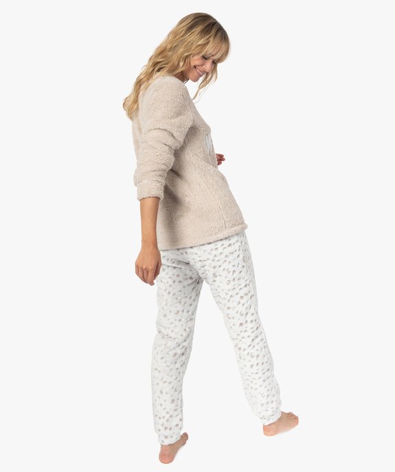 Pyjama femme en maille peluche douillette vue3 - GEMO(HOMWR FEM) - GEMO