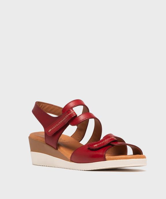 Sandales femme compensées à brides scratch en cuir vue8 - EMILIA ROSA - GEMO