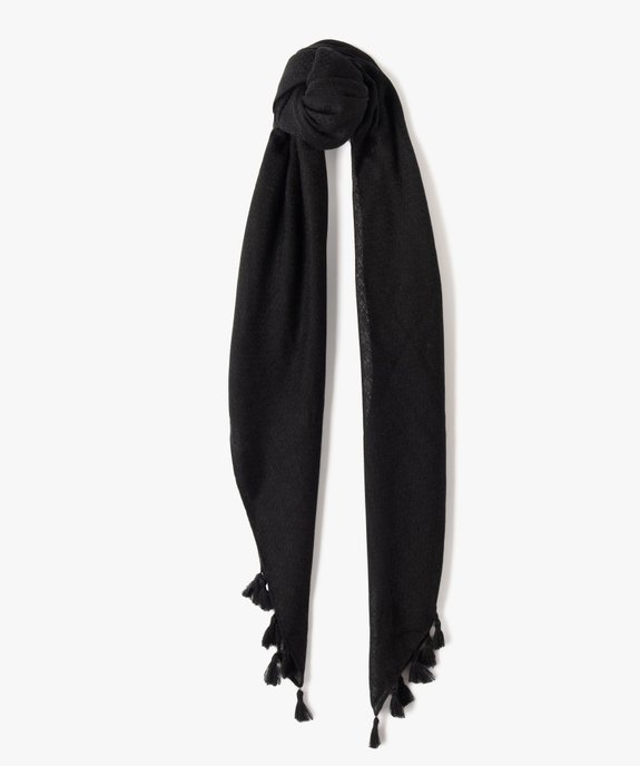 Foulard uni en maille texturée et finitions pompons femme  vue1 - GEMO 4G FEMME - GEMO