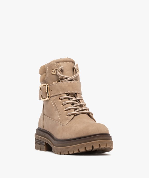 Boots femme fourrées à lacets avec bride à boucle couvrante vue2 - GEMO (CASUAL) - GEMO