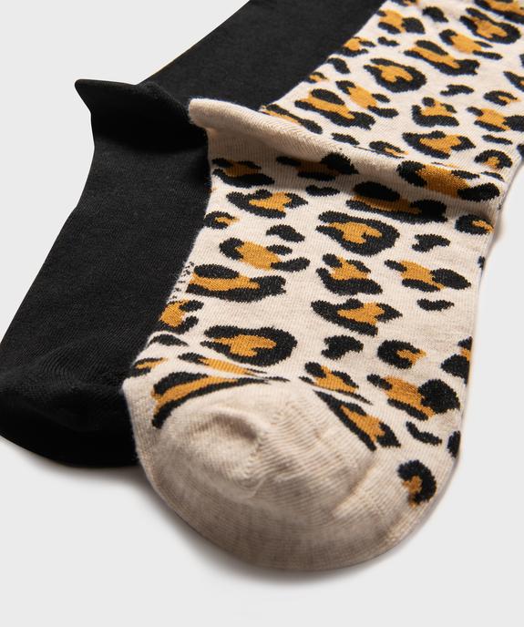 Chaussettes unies et motif léopard femme (lot de 2) vue2 - GEMO(HOMWR FEM) - GEMO