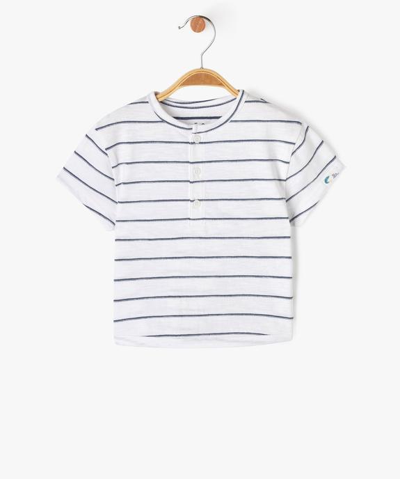 Tee-shirt à manches courtes rayé col tunisien bébé garçon vue1 - GEMO 4G BEBE - GEMO