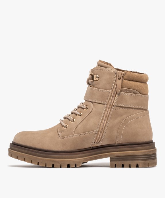 Boots femme fourrées à lacets avec bride à boucle couvrante vue3 - GEMO (CASUAL) - GEMO