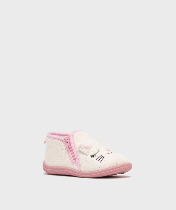Chaussons en velours à paillettes et tête de chat brodée fille vue2 - GEMO 4G FILLE - GEMO