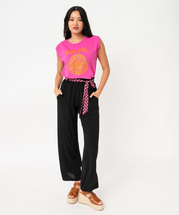 Pantalon large et fluide avec ceinture à motifs femme vue5 - GEMO(FEMME PAP) - GEMO