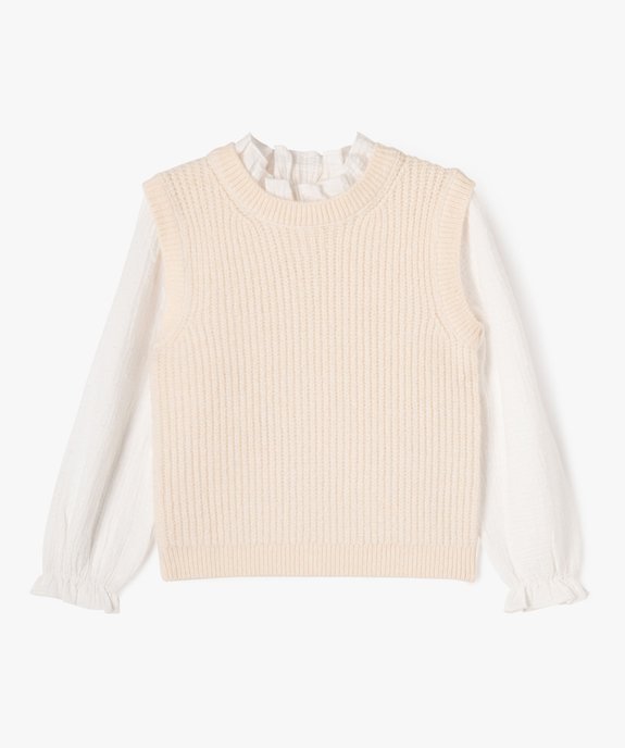 Pull avec manches chemise effet 2 en 1 fille vue2 - GEMO (ENFANT) - GEMO
