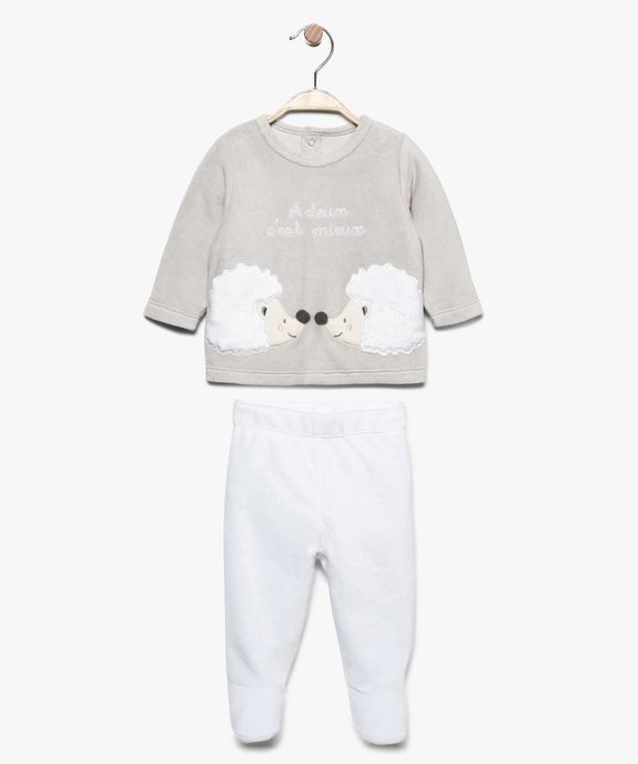 Pyjama Bebe 2 Pieces En Velours Avec Pieds Motif Herissons Gemo