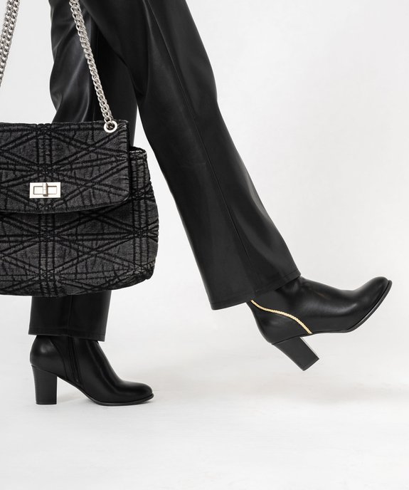 Boots femme à talon et zip avec liseré tressé et doré vue1 - GEMO(URBAIN) - GEMO