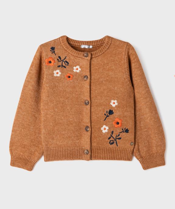 Gilet en maille chinée et brodée de fleurs fille - LuluCastagnette vue1 - LULUCASTAGNETTE - GEMO