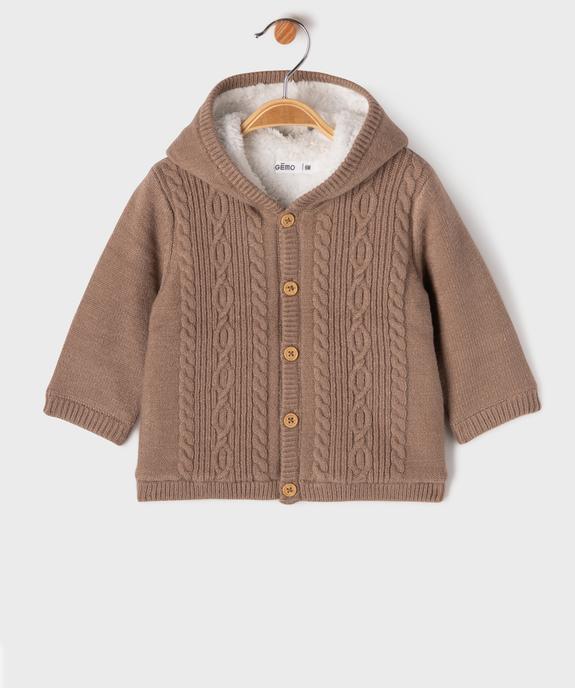 Gilet à capuche en maille torsadée doublé sherpa bébé garçon vue2 - GEMO(BB COUCHE) - GEMO
