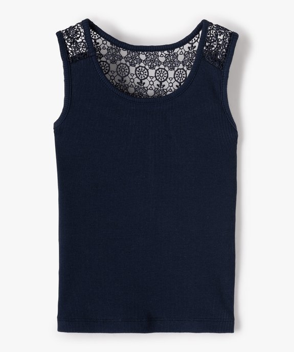 Débardeur fille côtelé avec dos en dentelle brodée vue1 - GEMO (ENFANT) - GEMO
