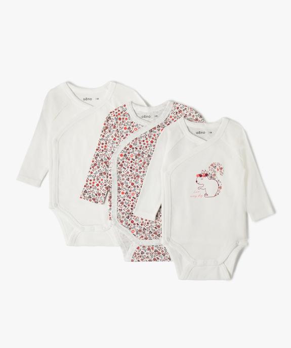 Bodies bébé fille à manches longues fermeture croisée (lot de 3) vue1 - GEMO 4G BEBE - GEMO