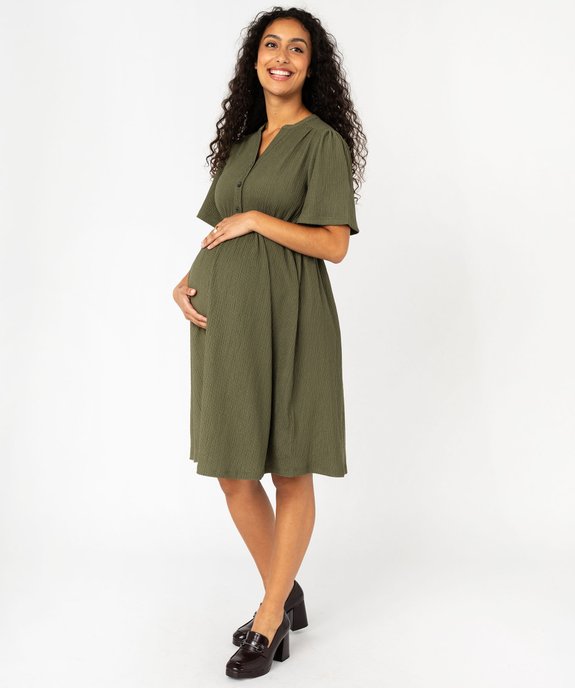 Robe de grossesse manches courtes en maille gaufrée vue1 - GEMO (MATER) - GEMO