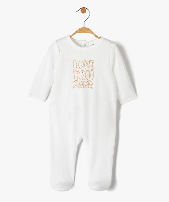 Pyjama bébé à pont-dos en velours avec inscription pailletée vue1 - GEMO(BB COUCHE) - GEMO
