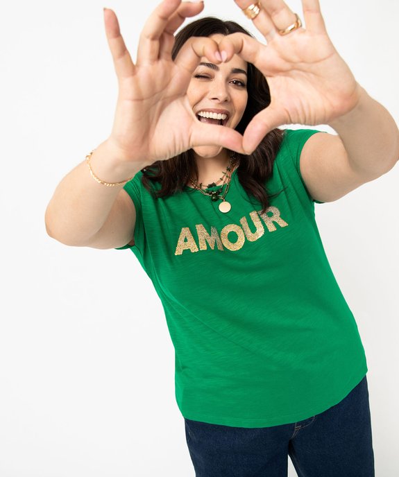 Tee-shirt à manches courtes avec message femme grande taille vue2 - GEMO (G TAILLE) - GEMO
