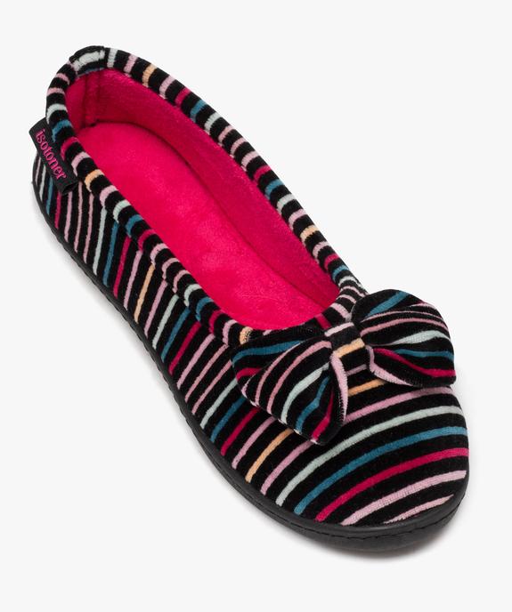 Chaussons femme ballerines en velours avec rayures colorées - Isotoner vue5 - ISOTONER - GEMO