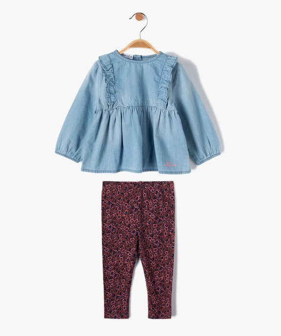 Ensemble bébé fille 2 pièces : blouse en jean et legging fleuri - LuluCastagnette vue1 - LULUCASTAGNETTE - GEMO