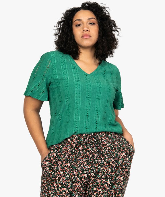 Tee-shirt femme grande taille en maille fantaisie ajourée vue1 - GEMO (G TAILLE) - GEMO